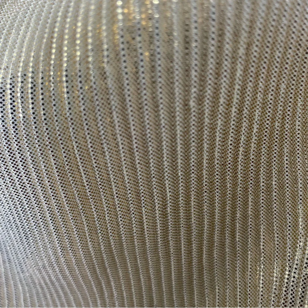 Mable Gold Plunge Neck Flowy Pleated Cocktail Dress Balloon Long Sleeve Mini L - Picture 13 of 13